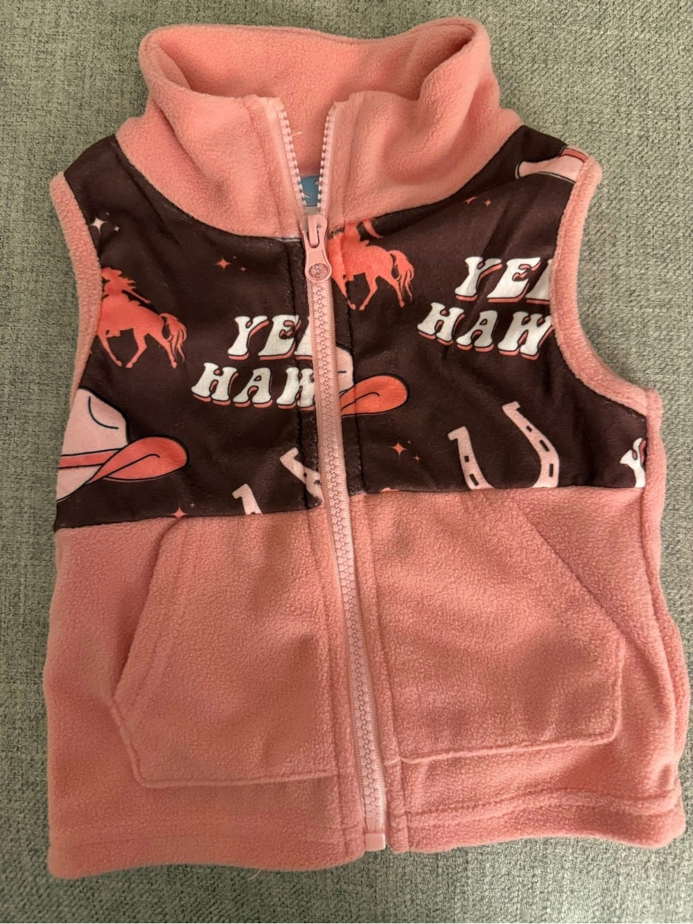 Girls Pink Fleece Vest with Western Print